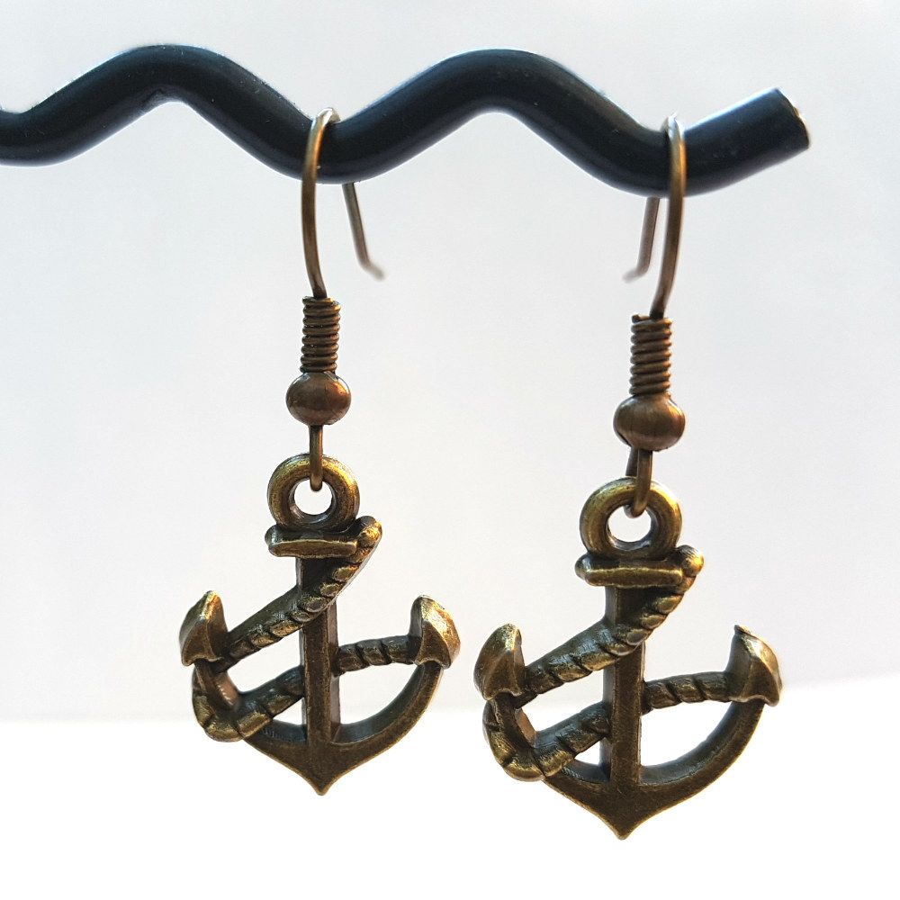 Bronze anchor earrings - pirate nautical style PE048