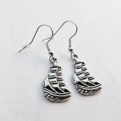 Pirate ship earrings, silver galleon charms PE049