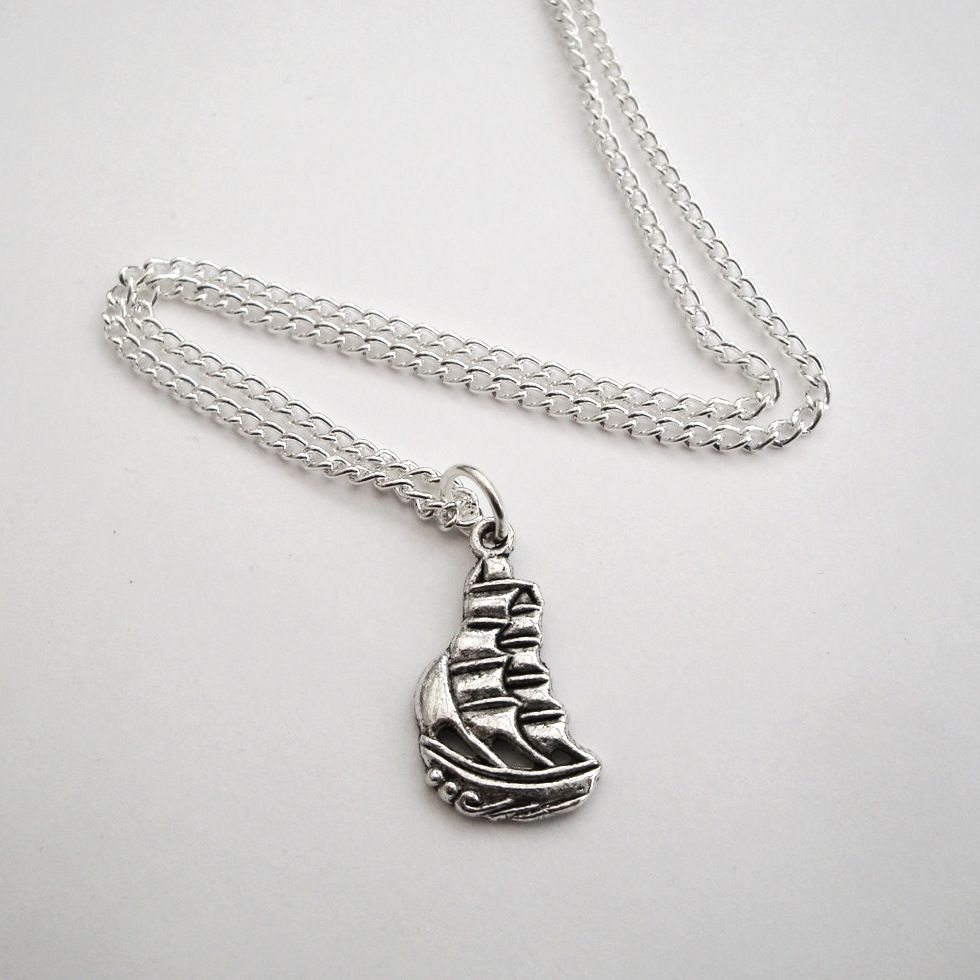 Silver pirate ship necklace PN144