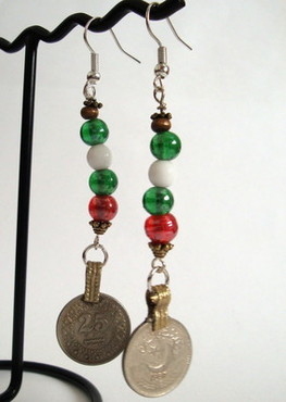 PE034 Glass beads & coin pirate earrings