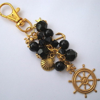 PBG032 Black & gold pirate bag charm