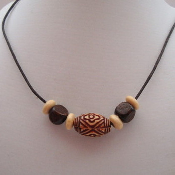 Natural wood bead & 8mm black bead Surfer Necklace for men tribal jewe