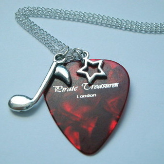 Red Pirate Treasures plectrum & music note charm necklace KN038