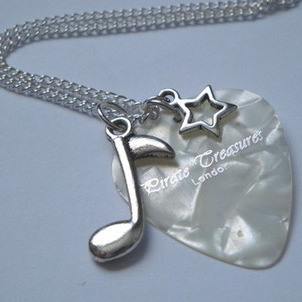 White Pirate Treasures plectrum & music note charm necklace KN040