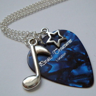 Blue Pirate Treasures plectrum, star and music note charm necklace KN041