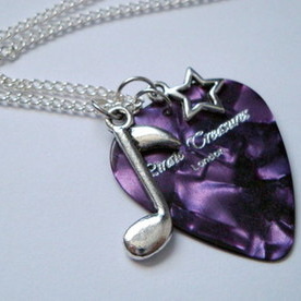 Purple Pirate Treasures plectrum, star and music note charm necklace KN042
