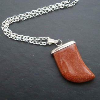 Brown goldstone tusk necklace on chain MN009