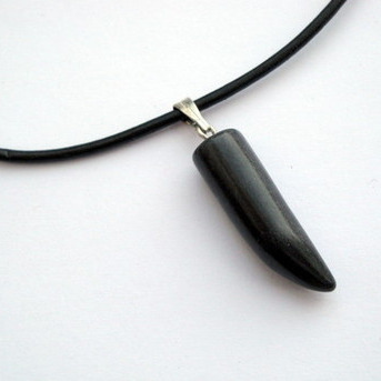 MN010 Black onyx tusk on leather cord necklace