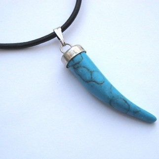 Turquoise tusk on leather cord necklace MN012