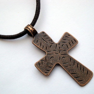 Men's copper cross on brown cord necklace MN015