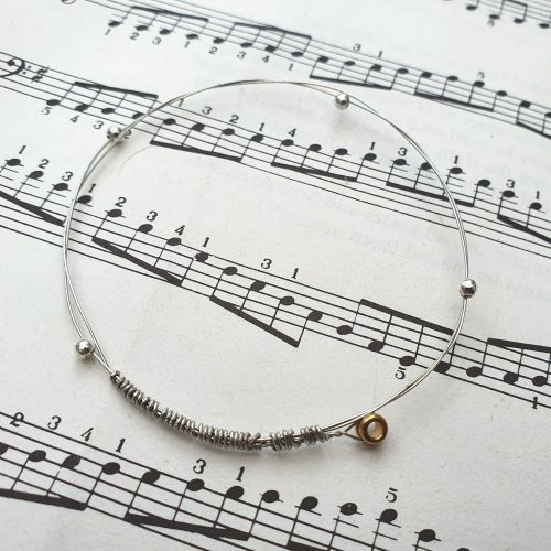 Guitar string bracelet bangle with beads Size XXS (60mm diameter) CB014
