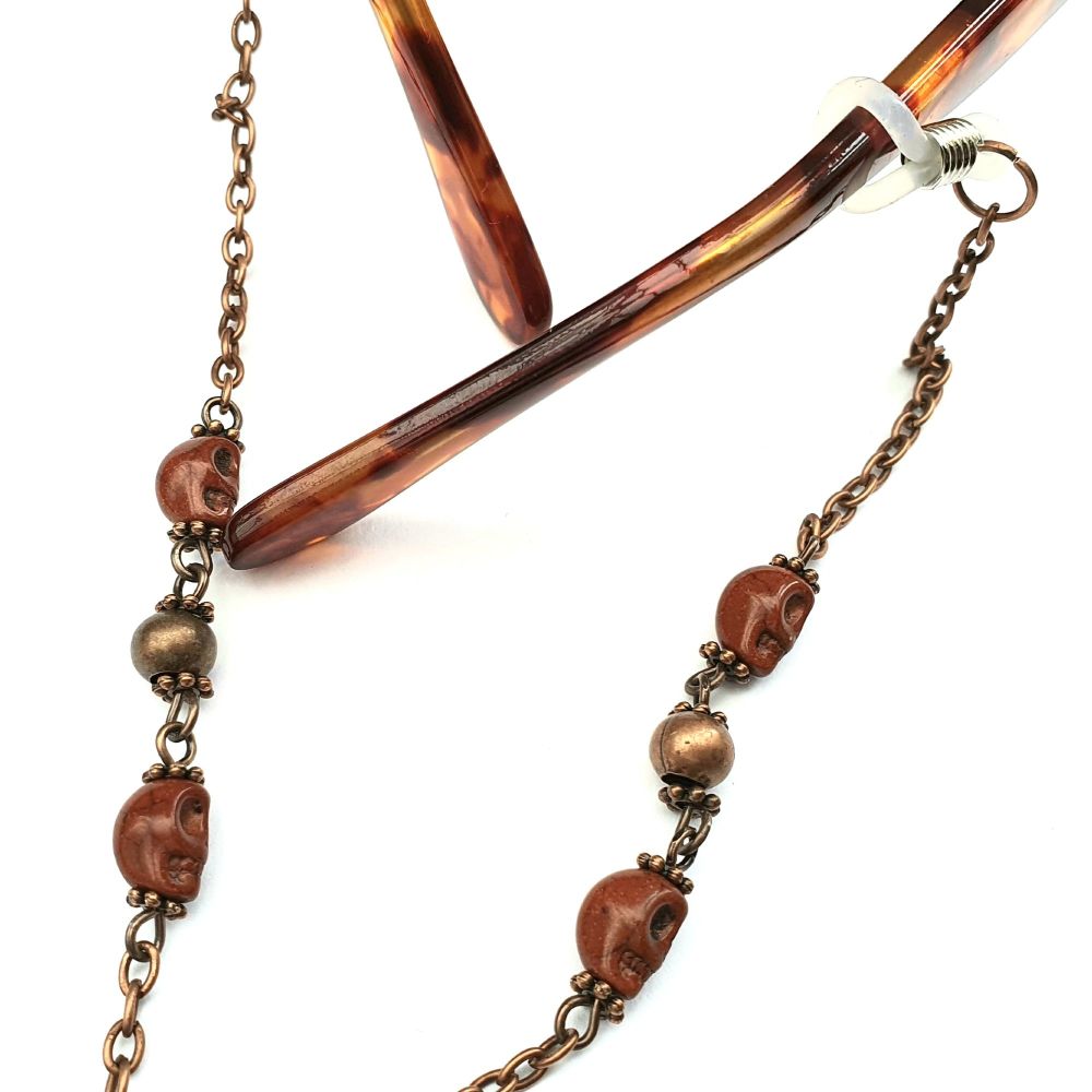 Copper beads and skull glasses chain