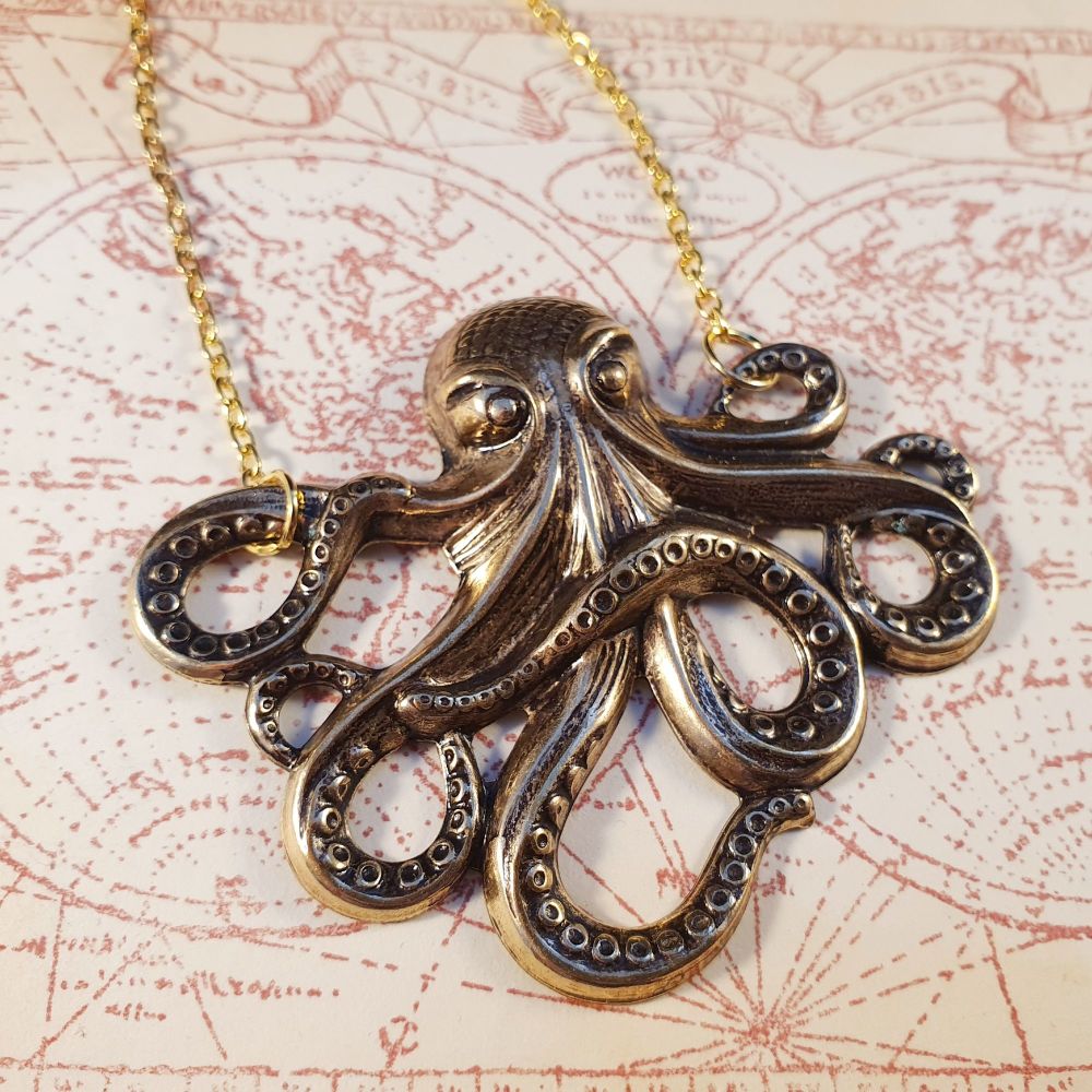 Vintage antique gold octopus necklace VN004