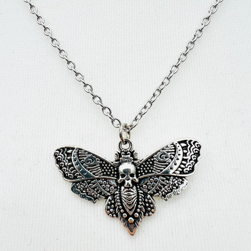 Deaths-head hawkmoth necklace with antique silver moth charm on chain VN143