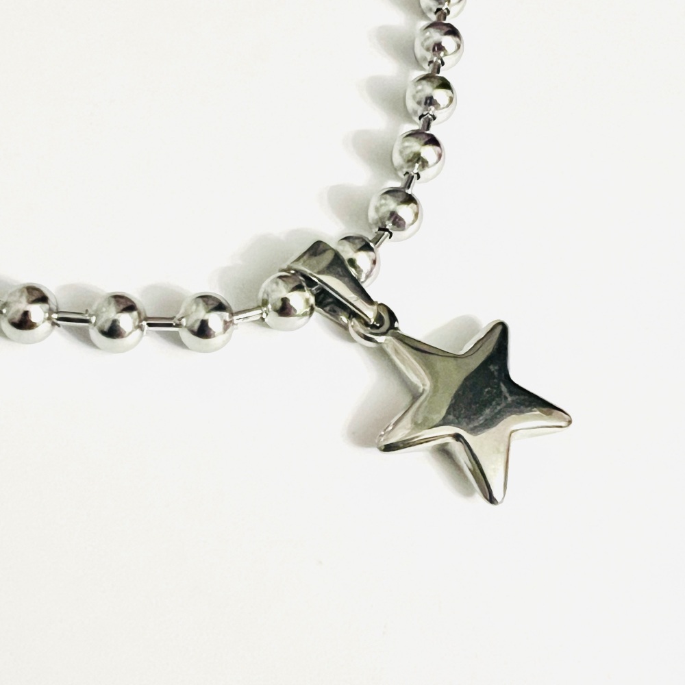 Chunky 6mm stainless steel ball chain necklace with star charm in a choice of lengths CN109
