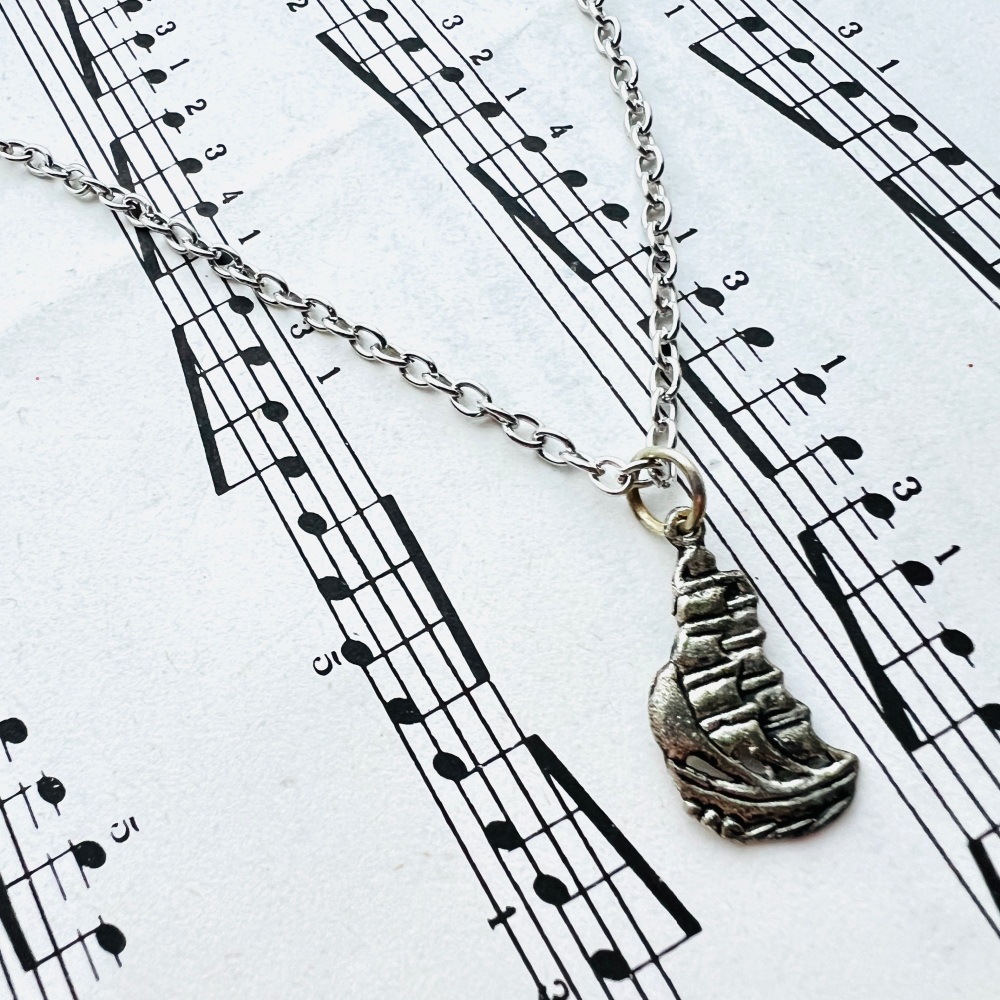 Silver pirate ship necklace PN144