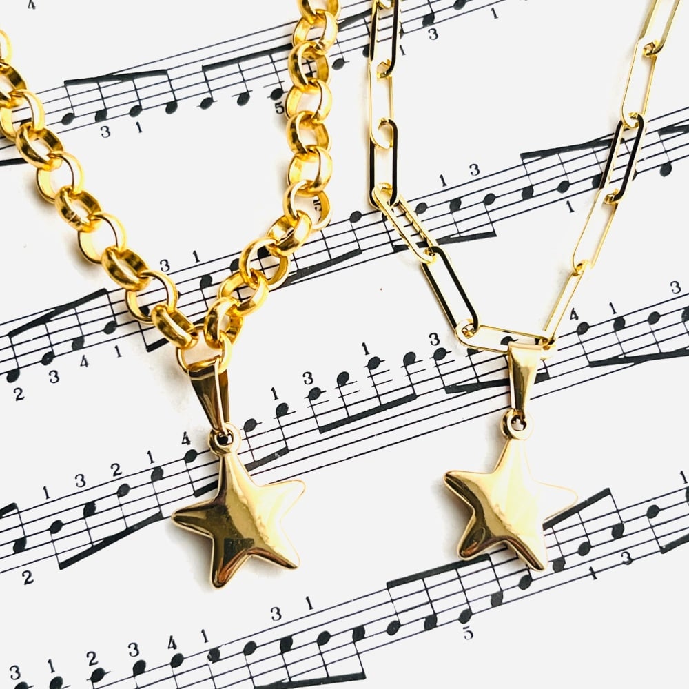 Star charm necklace on gold colour paperclip or chunky rolo chain in a choice of lengths CN113