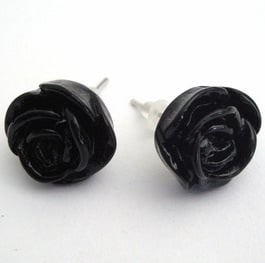 Vintage style black rose flower earrrings VE014