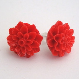 VE015 Vintage style red chrysanthemum flower earrrings