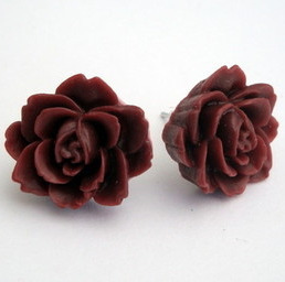 Vintage style wine rose flower earrrings VE022