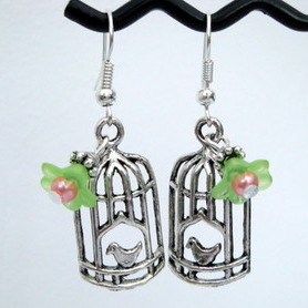 Vintage style silver birdcage earrings VE024