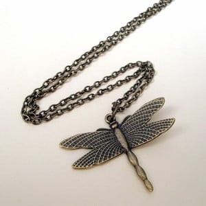 VN066 Dragonfly charm necklace in antique bronze