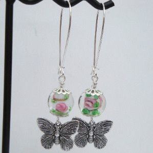 Butterfly and bead earrings CE018