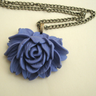 Lavender cabbage rose necklace on bronze or silver chain