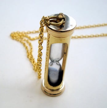 Sands of Time vintage style brass hourglass charm necklace -VN078