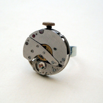 Steampunk ring with vintage watch movement SR035