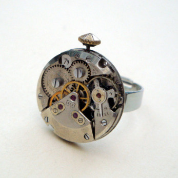 Steampunk ring with vintage watch movement SR036