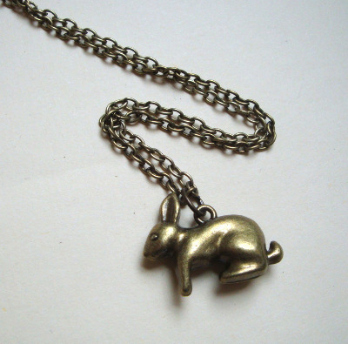 Vintage inspired antique bronze rabbit charm necklace VN096