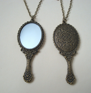 vintage bronze mirror necklace