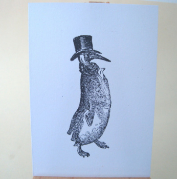 ACEO 34 Penguin in top hat black & white art card