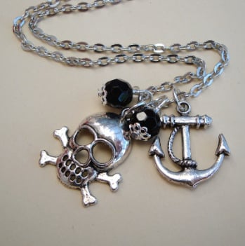 PN093 Silver & black pirate charm necklace