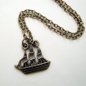 Pirate ship galleon necklace in antique bronze PN141
