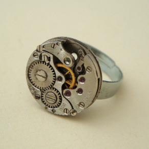 Steampunk ring with vintage watch movement SR053