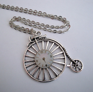 Steampunk necklace - Penny Farthing & vintage watch face in silver SN098
