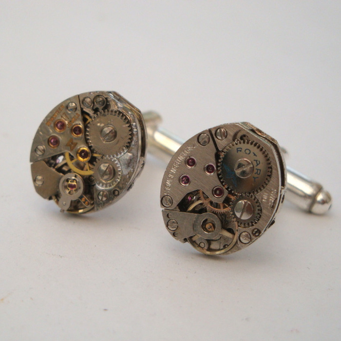 Steampunk cufflinks with vintage watch movements SC066