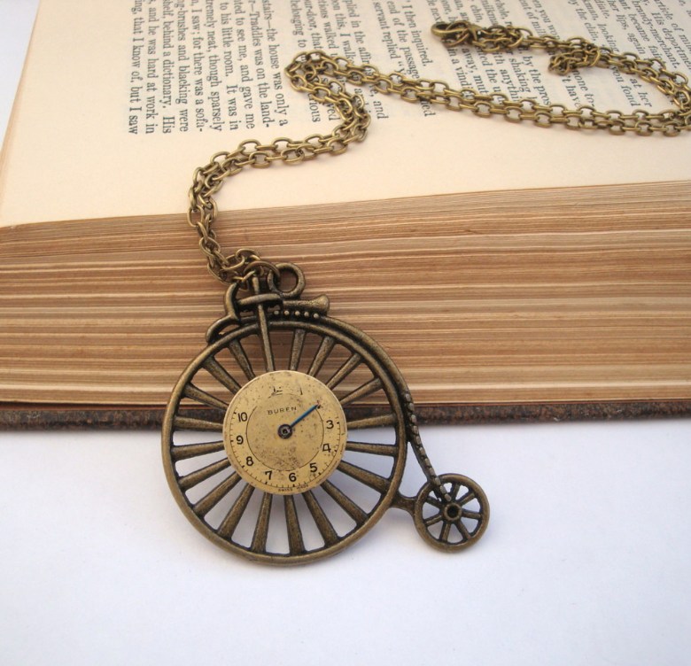 Steampunk necklace - Penny Farthing & vintage watch face in bronze SN104