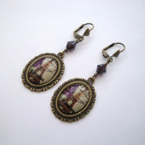 Paris Eiffel Tower cabochon earrings VE049