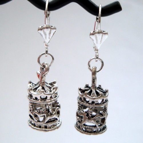 Silver vintage style carousel charm earrings VE050