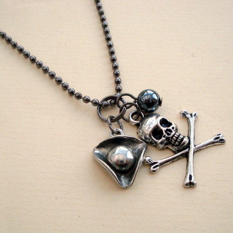 PN097 Pirate charms on ball chain necklace