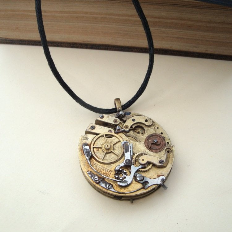 Steampunk pocket watch movement necklace on cord SN108