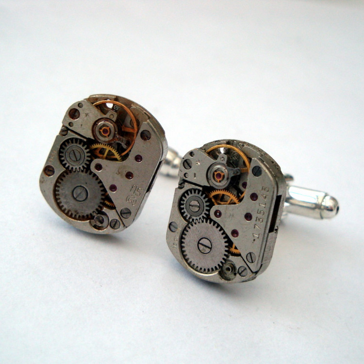 Steampunk cufflinks with vintage watch movements torch soldered SC068