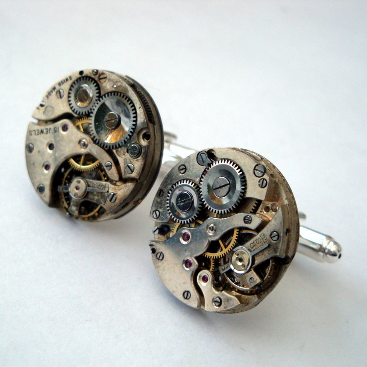 Steampunk cufflinks with torch soldered vintage watch movements SC069