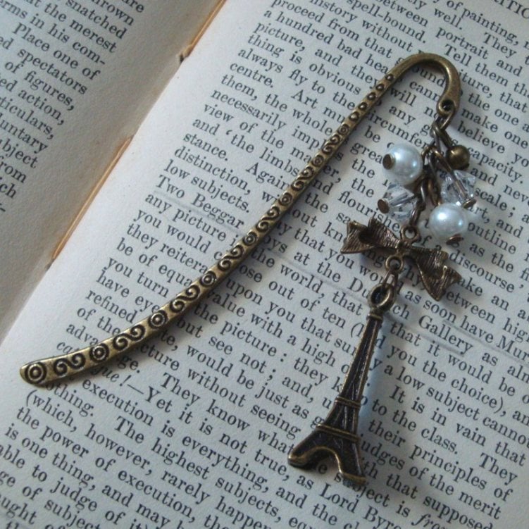 Bookmark in ivory & bronze with Eiffel Tower charm BM001