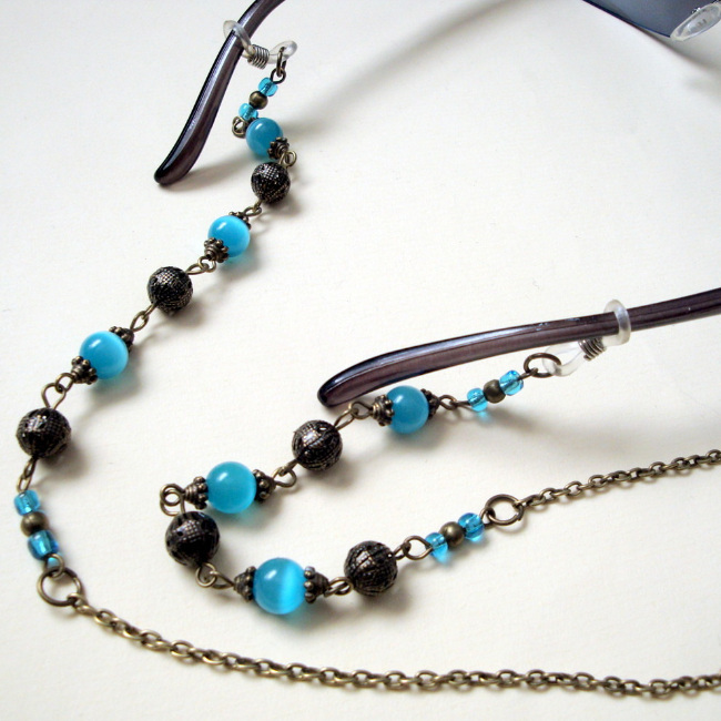 Beaded glasses chain in bronze & turquoise vintage style GC005