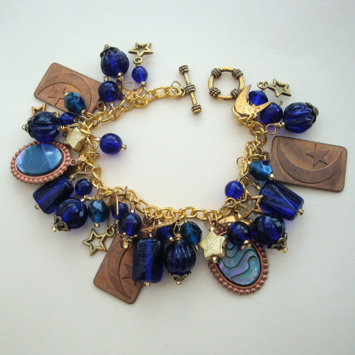 'Starry Night' handmade vintage charm bracelet Van Gogh inspired one off design VCB016