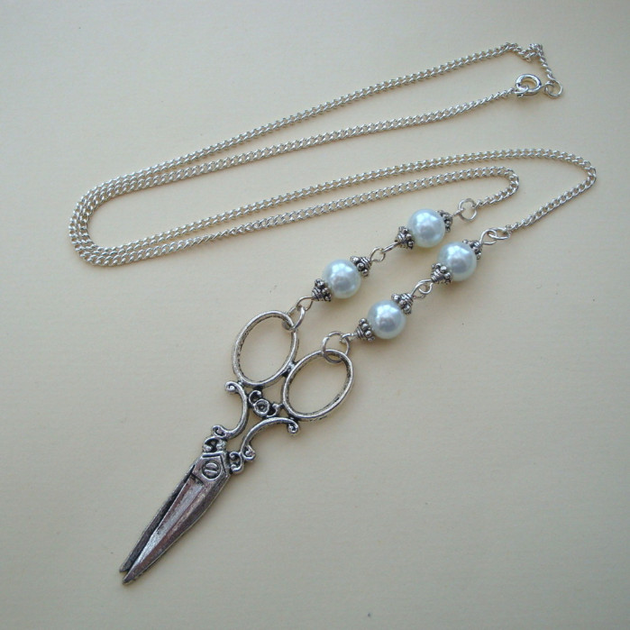 Antique silver vintage inspired scissors necklace VN061
